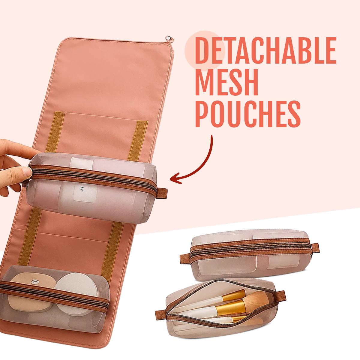 Matra Roll-Up Makeup Pouch Cosmetic Travel Organizer Hanging Toiletry Bag Skincare Vanity Kit Pink - Image 3