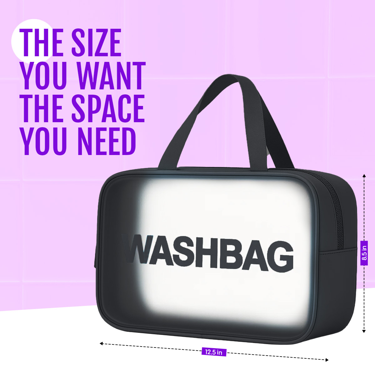 Matra Wash Bag Transparent Travel Toiletry Organizer Makeup Cosmetic Pouch Kit Handle Large Black - Image 4