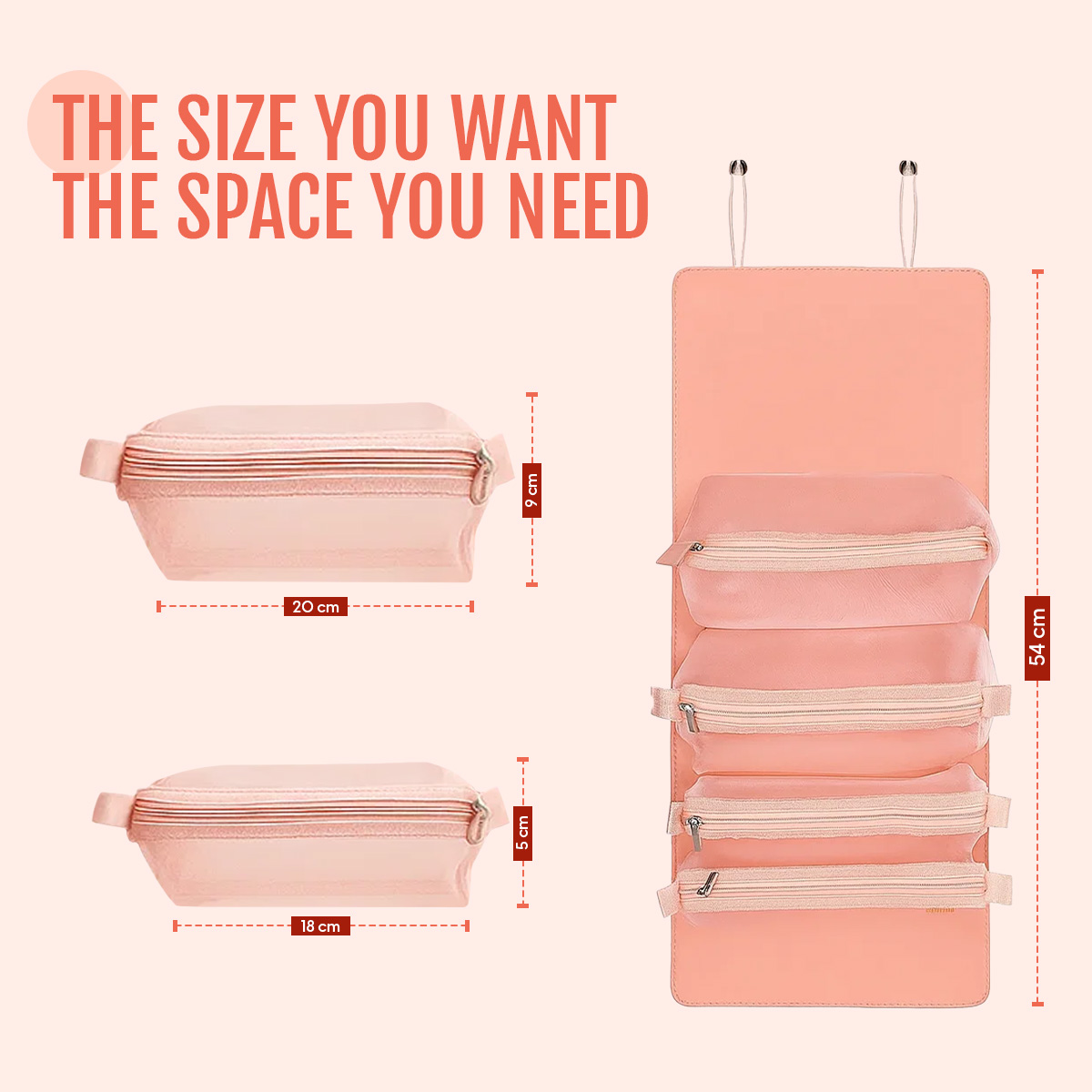 Matra Roll-Up Makeup Pouch Cosmetic Travel Organizer Hanging Toiletry Bag Skincare Vanity Kit Pink - Image 7