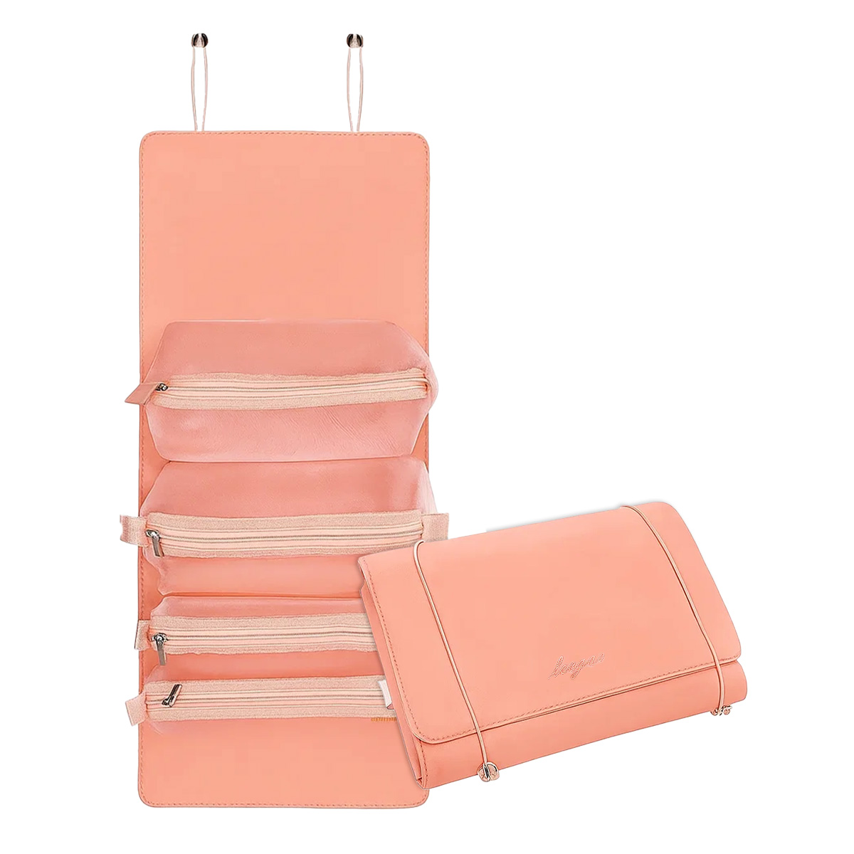 Matra Roll-Up Makeup Pouch Cosmetic Travel Organizer Hanging Toiletry Bag Skincare Vanity Kit Pink