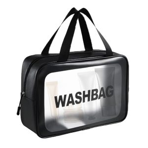 Matra Wash Bag Transparent Travel Toiletry Organizer Makeup Cosmetic Pouch Kit Handle Large Black