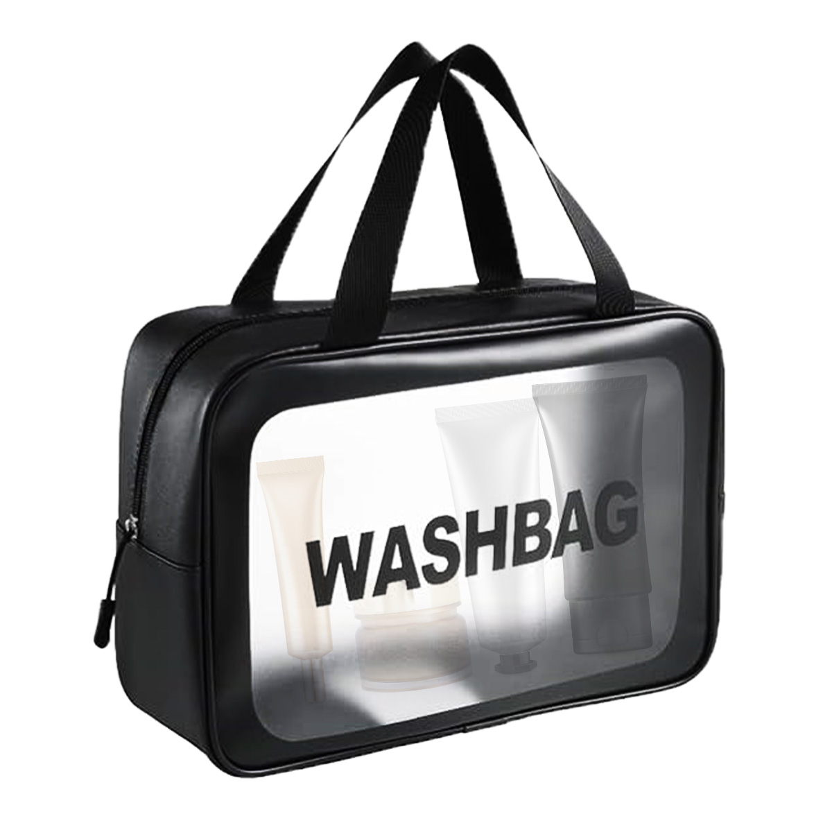 Matra Wash Bag Transparent Travel Toiletry Organizer Makeup Cosmetic Pouch Kit Handle Large Black