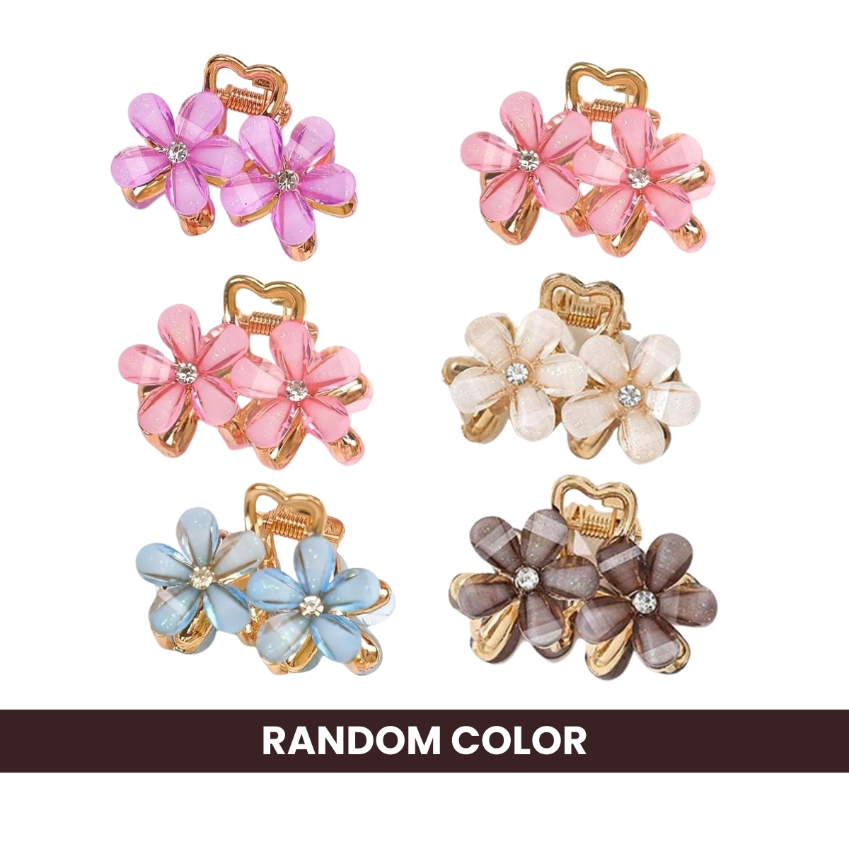 Matra Hair Clips Mini Flower Clutchers Small Daisy Crystal Gold Rhinestone Cute Claw Clutches 6Pc