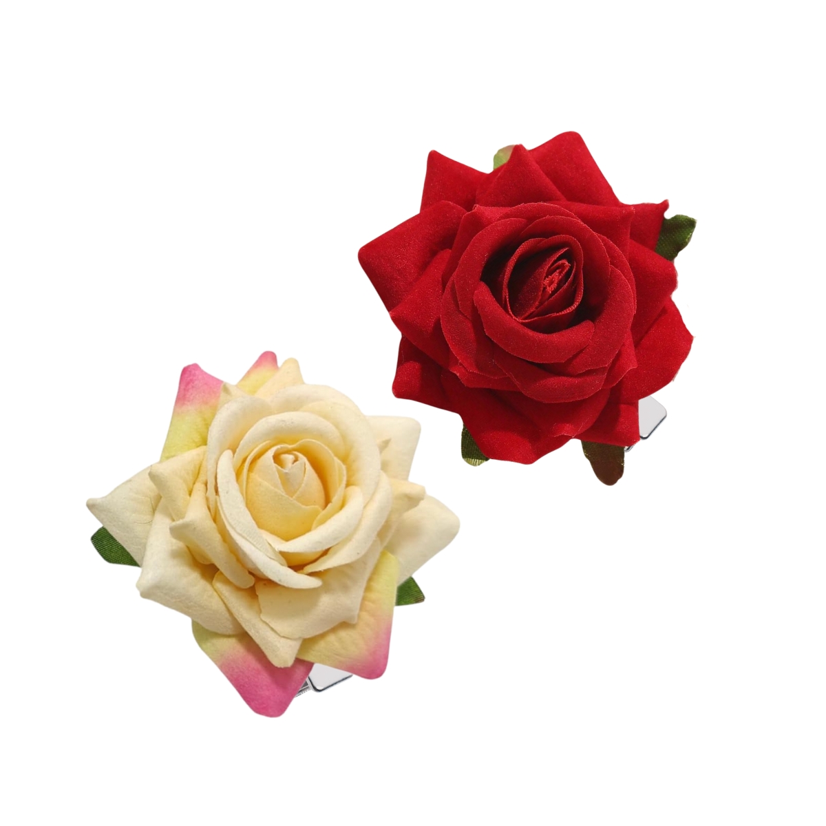 Matra Rose Hair Clip Artificial Flower Accessory Bridal Floral Brooch Pin Bun Braid Juda Red Orange 2Pc