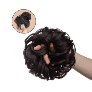 Matra Messy Bun Hair Scrunchie Artificial Rubber Band Elastic Tie Fake Juda Extension Black