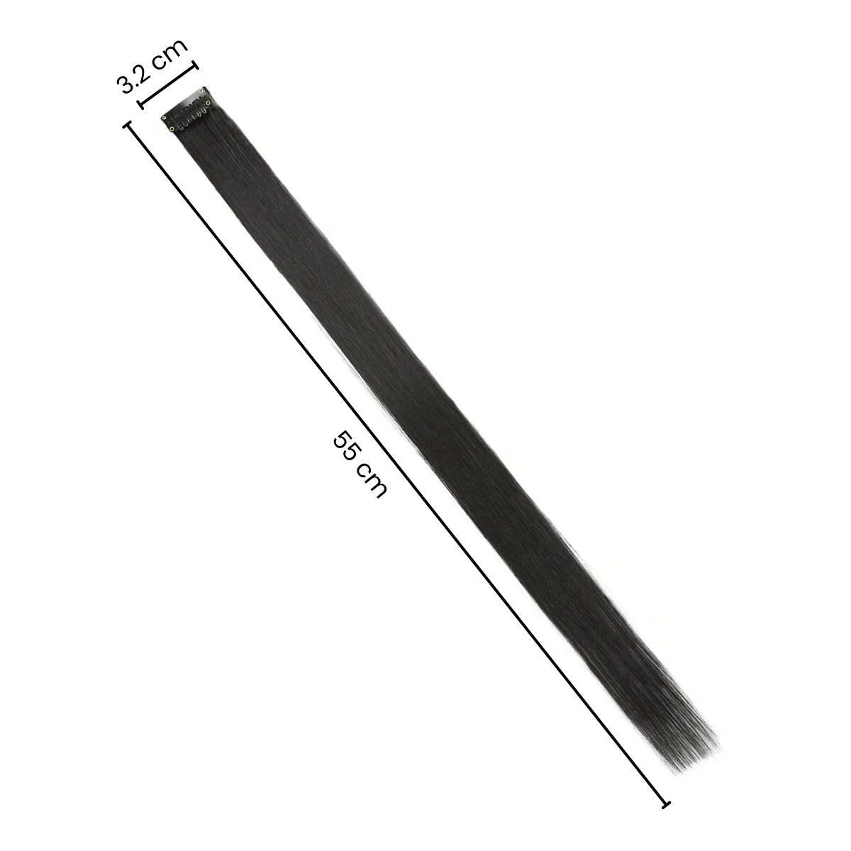 Matra Black Hair Extensions Straight Artificial Clip On Strip Synthetic Long Wig Streak 55cm - Image 2