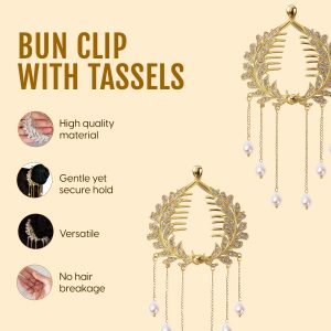 Alternative view of Matra Luxe Hair Bun Clip Pearl Tassel Rhinestone Pony Holder Crystal Juda Claw Clutcher White Gold