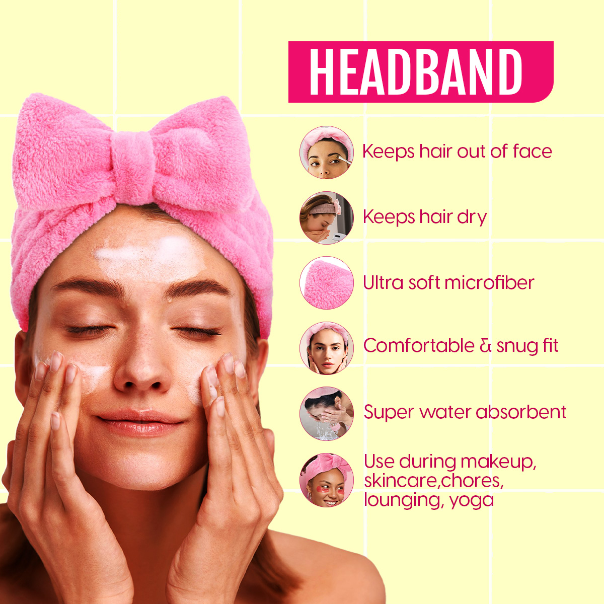 Matra Bow Headband Wristband & Claw Clip Hair Clutcher Set for Facewash Spa Makeup SkincareCombo 4Pc - Image 2