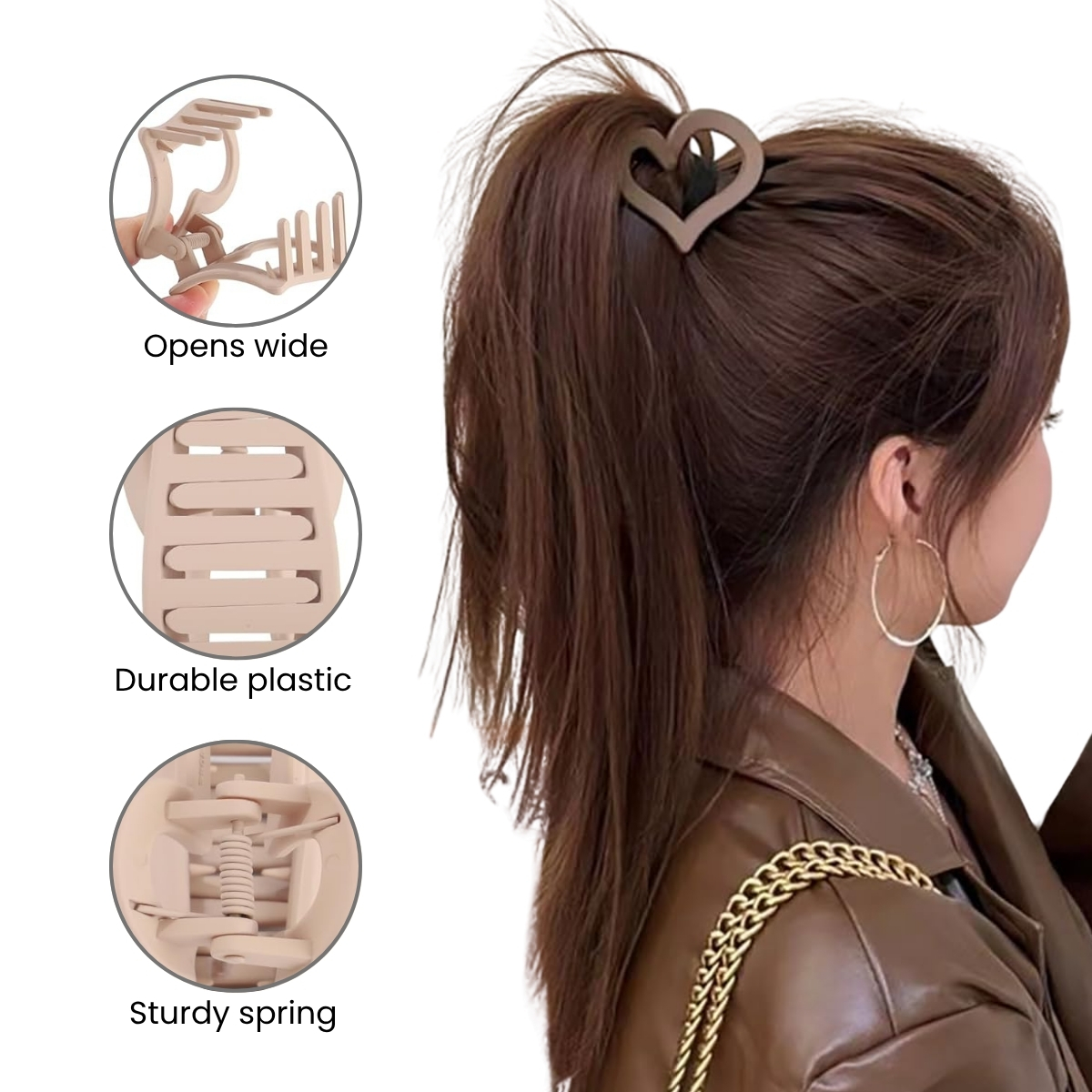 Matra Heart Shaped Claw Clip Matte Clutcher Nonslip Strong Hold Medium Size Clutches Random Colour (4Pc) - Image 3