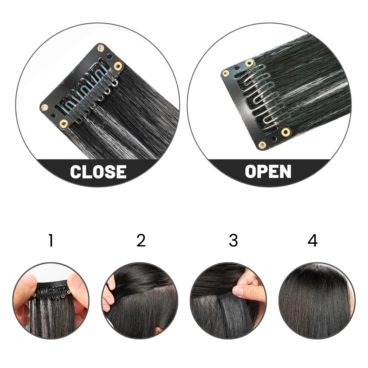 Matra Black Hair Extensions Straight Artificial Clip On Strip Synthetic Long Wig Streak 55cm 4Pc - Image 3