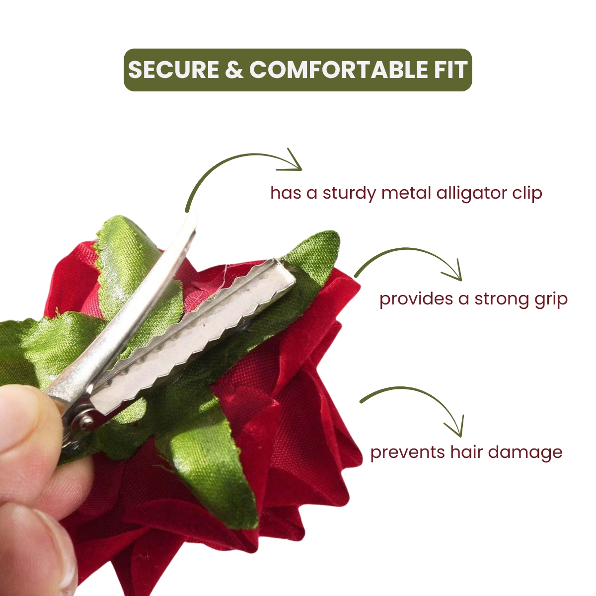 Matra Rose Hair Clip Artificial Flower Accessory Bridal Floral Brooch Pin Bun Braid Juda Red Orange 2Pc - Image 3