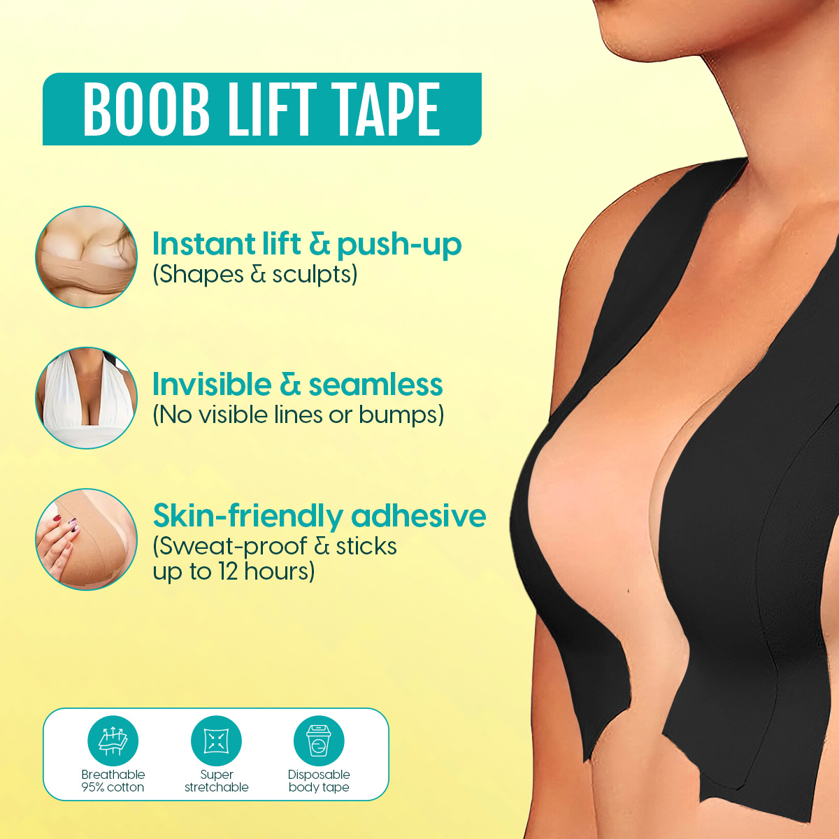 Matra 5m Boob Tape 10 Disposable Nipple Cover Pasties Body Tape Roll for Breast Lift & Push Up Black - Image 3