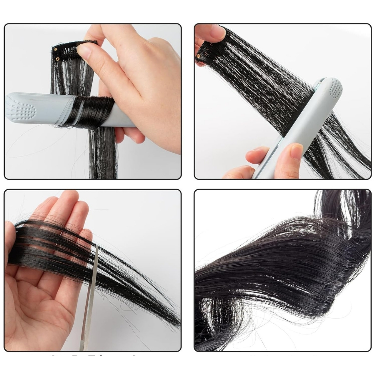 Matra Black Hair Extensions Straight Artificial Clip On Strip Synthetic Long Wig Streak 55cm 4Pc - Image 4