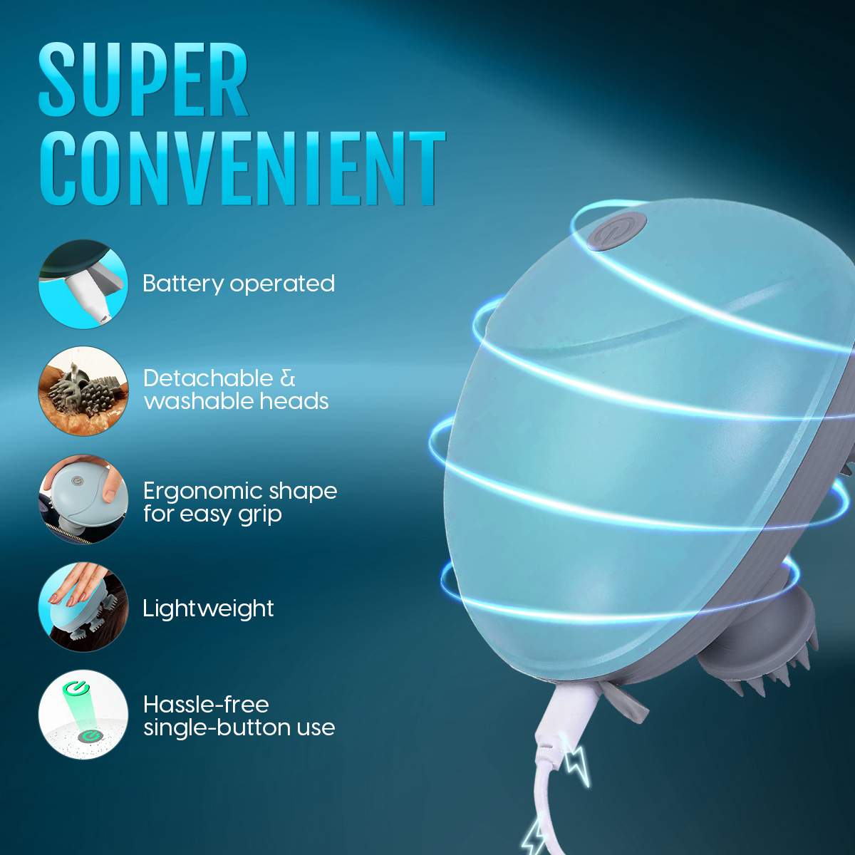 Matra Electric Scalp Massager for Hair Growth, Head & Body for Relaxation Rechargeable Handheld - Image 4