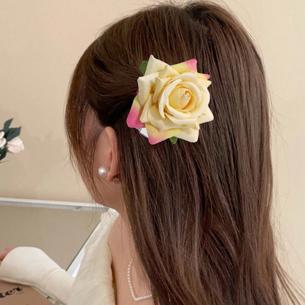 Matra Rose Hair Clip Artificial Flower Accessory Bridal Floral Brooch Pin Bun Braid Juda Red Orange 2Pc - Image 5