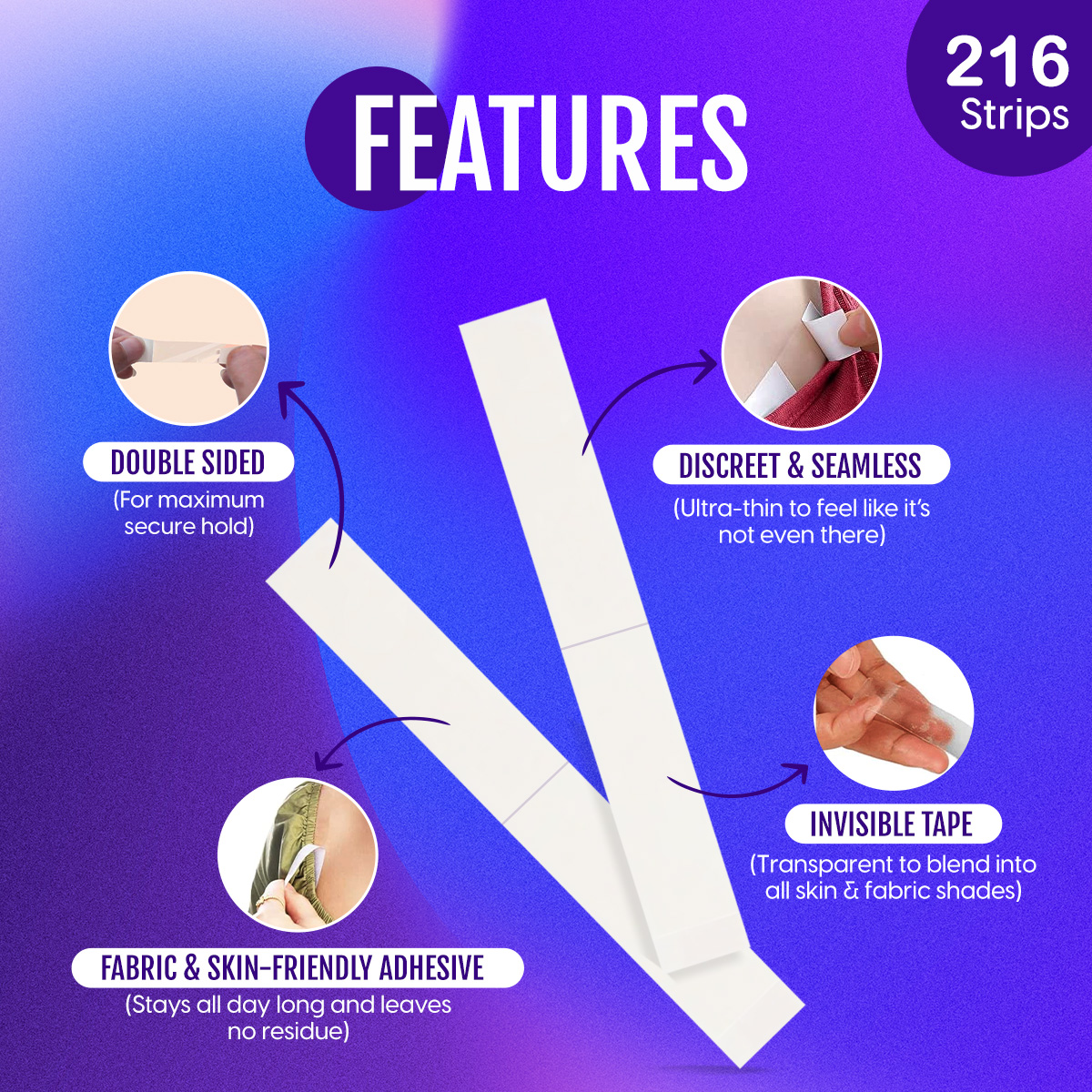 Matra Double-Sided Fashion Tape Invisible Dressing Tape Strips (216Pcs) - Image 3