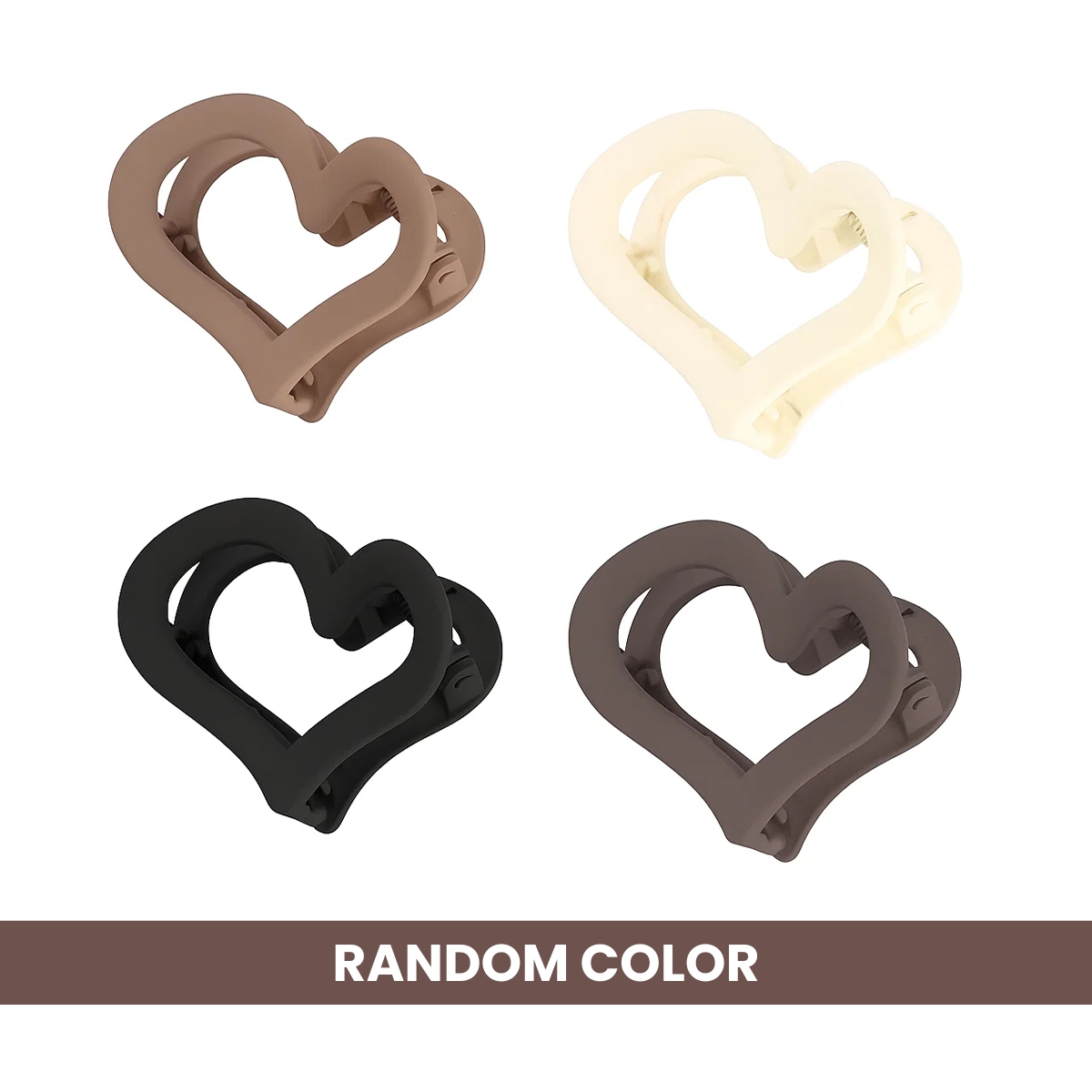 Matra Heart Shaped Claw Clip Matte Clutcher Nonslip Strong Hold Medium Size Clutches Random Colour (4Pc)