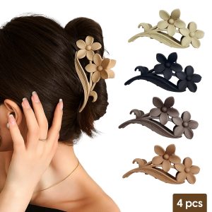 Matra Flower Claw Clip Matte Hair Clutcher Floral Daisy Pin Large Big Clutches Random Colour (4Pc)