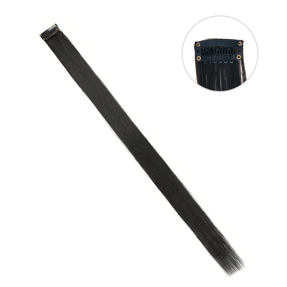 Matra Black Hair Extensions Straight Artificial Clip On Strip Synthetic Long Wig Streak 55cm