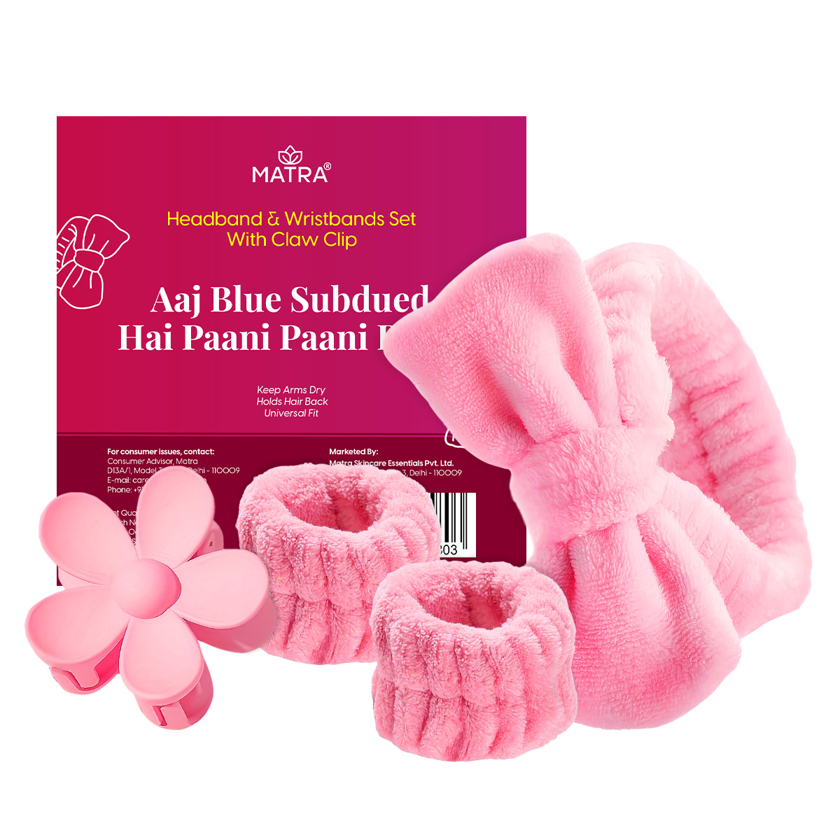 Matra Bow Headband Wristband & Claw Clip Hair Clutcher Set for Facewash Spa Makeup SkincareCombo 4Pc