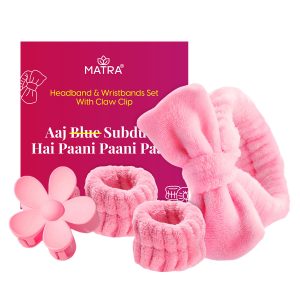 Matra Bow Headband Wristband & Claw Clip Hair Clutcher Set for Facewash Spa Makeup SkincareCombo 4Pc