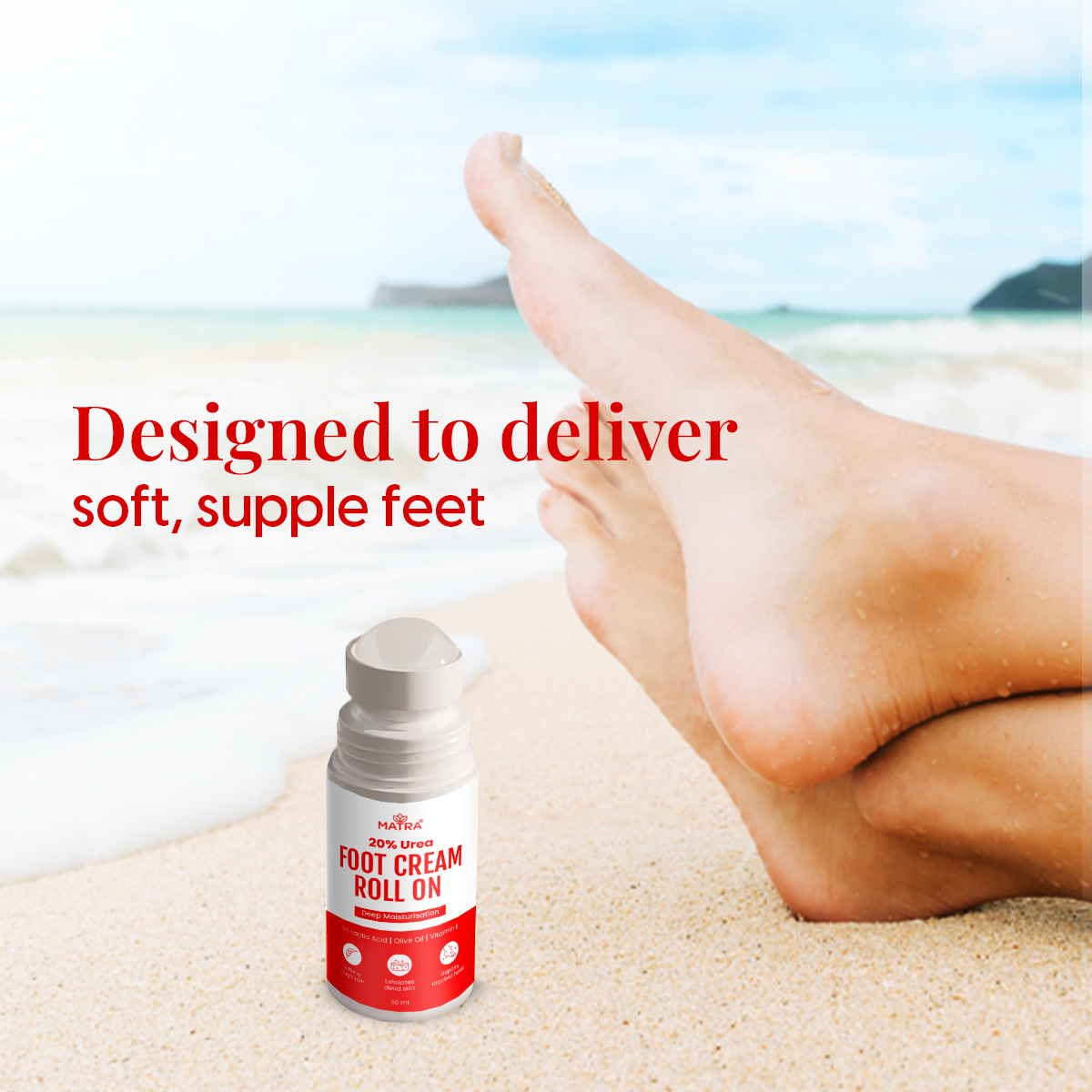Matra 20% Urea Foot Cream Roll On for Cracked Heels & Dry Feet with Lactic Acid - Softens & Repairs - Image 2