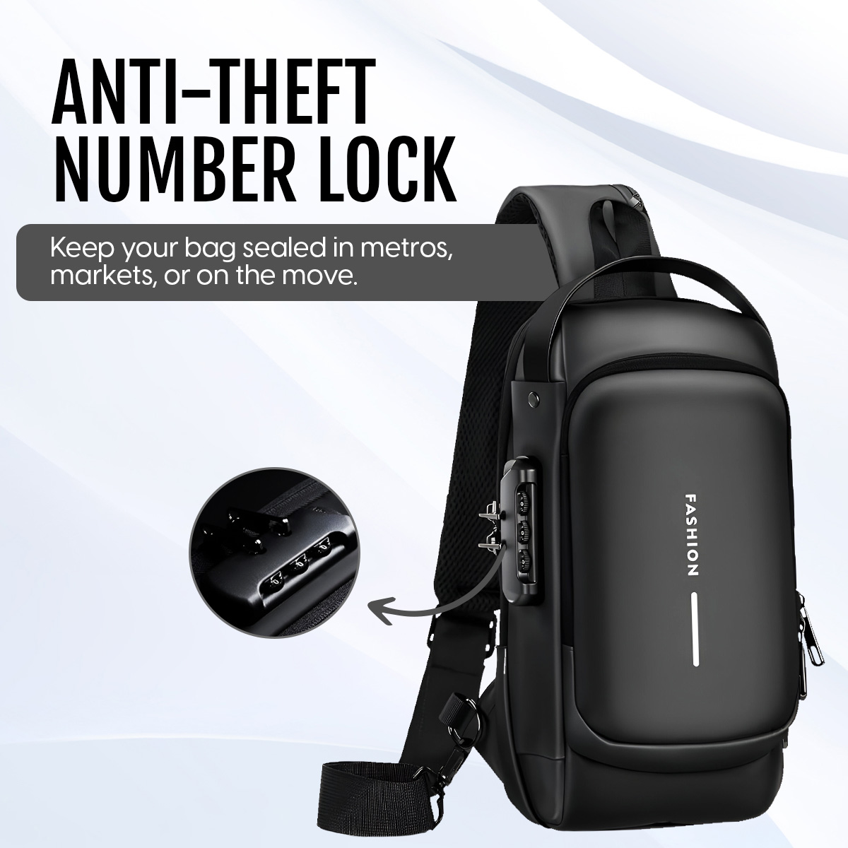 Matra Anti-Theft Crossbody Sling Bag USB Charging Port Lock Travel Shoulder Chest Backpack for Men - Image 3