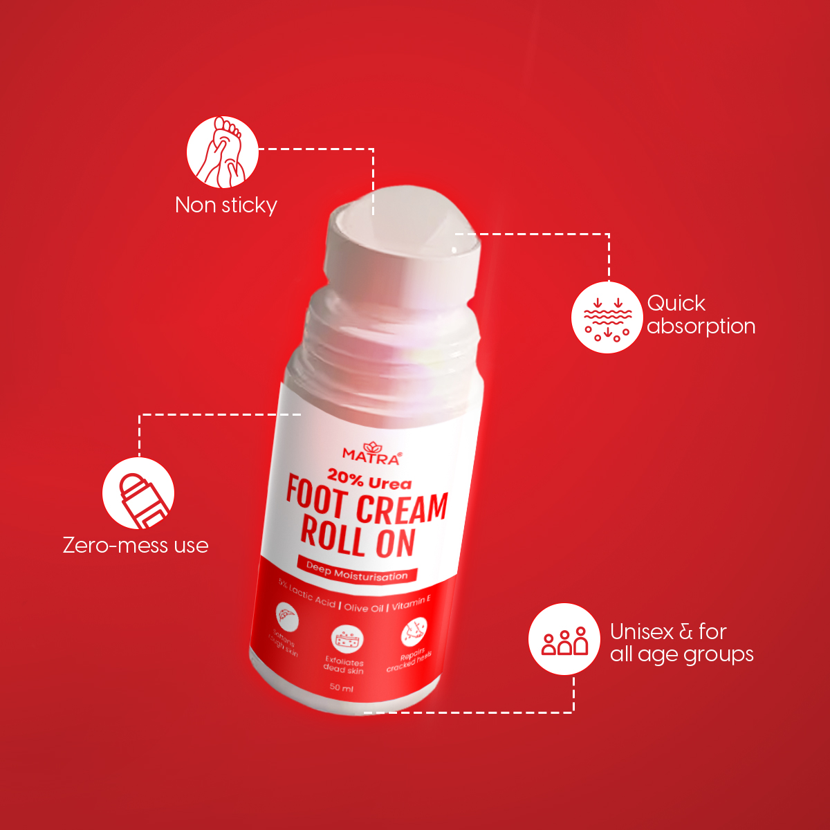 Matra 20% Urea Foot Cream Roll On for Cracked Heels & Dry Feet with Lactic Acid - Softens & Repairs - Image 5