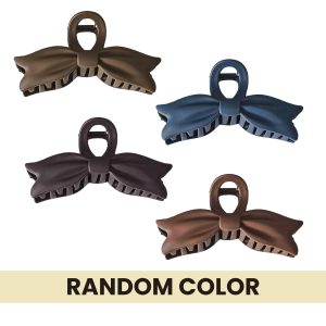 Matra Bow Claw Clip Matte Bowknot Hair Clutcher Non Slip Strong Grip Large Big Clutches Random Color 4pcs