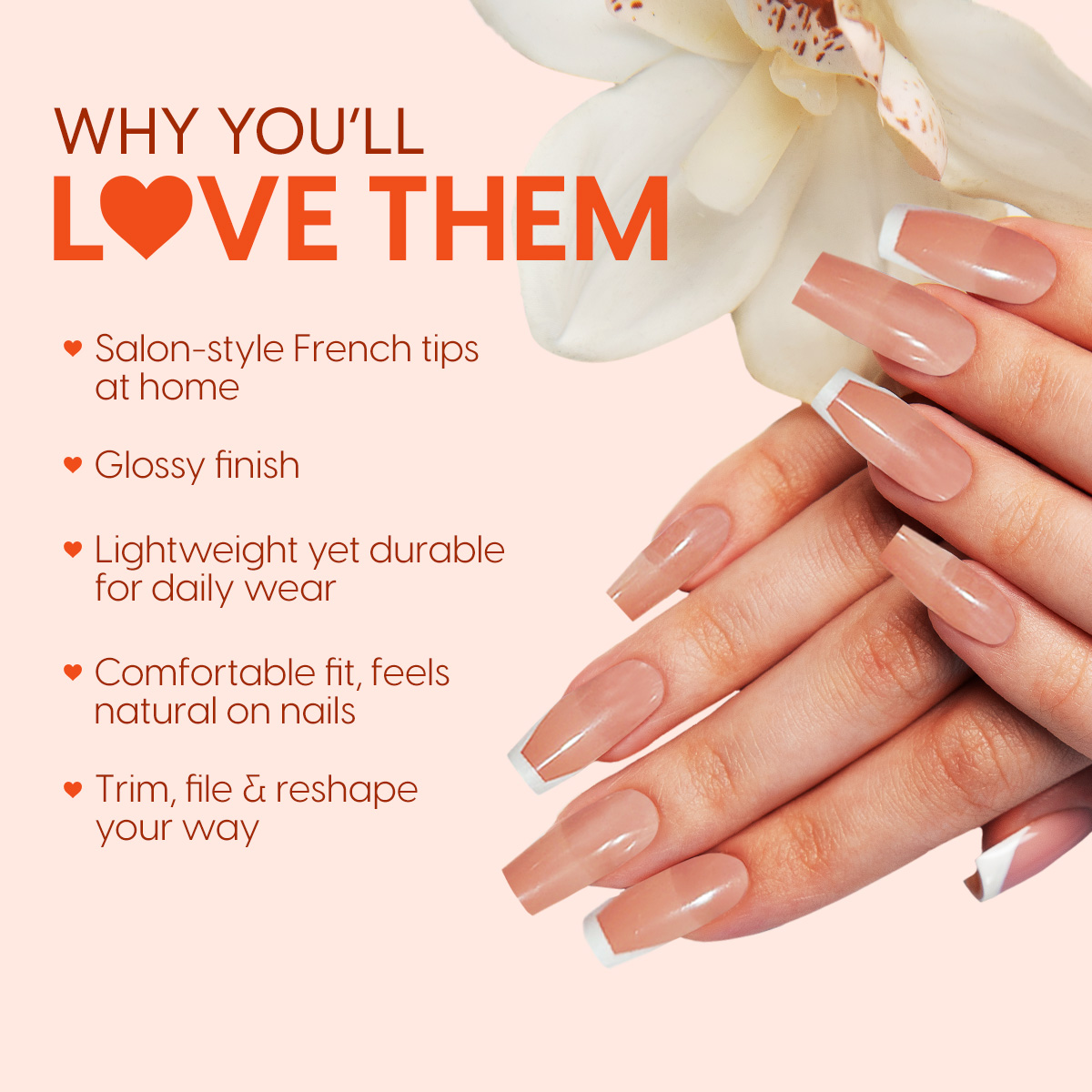 Matra Press On Nails French Manicure Tips Reusable Artificial Stick On Fake Extensions & Glue Tabs - Image 2