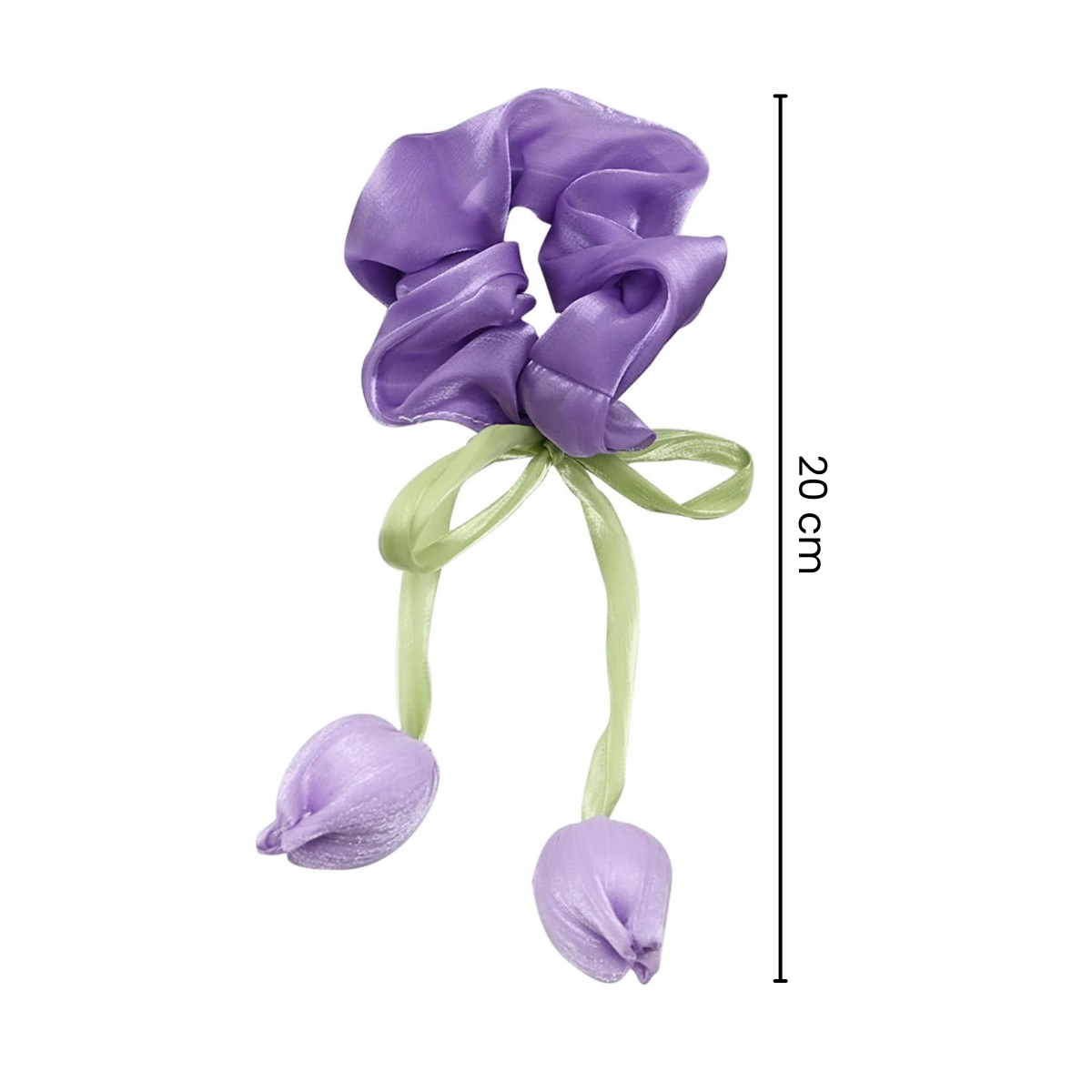 Matra Tulip Flower Hair Scrunchie with Bow Rubber Band Floral Ties 3Pc for Women & Kids Random Color - Image 2