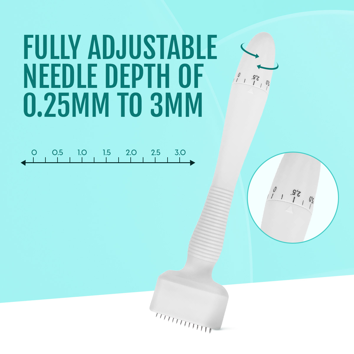 Matra Derma Stamp Skin Roller for Face, Beard & Hair 140 Adjustable Titanium Microneedles 0.25mm-3mm - Image 3