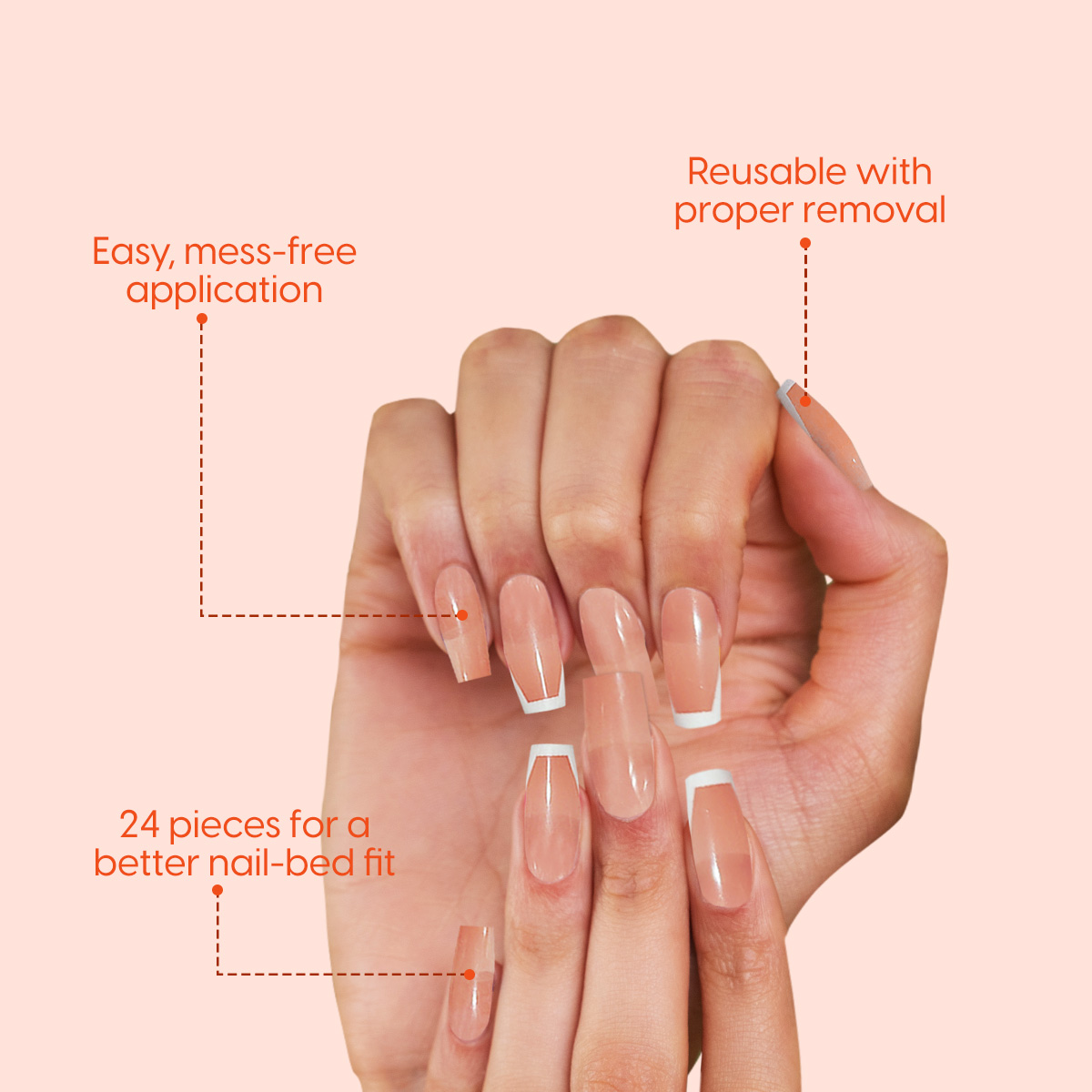 Matra Press On Nails French Manicure Tips Reusable Artificial Stick On Fake Extensions & Glue Tabs - Image 3