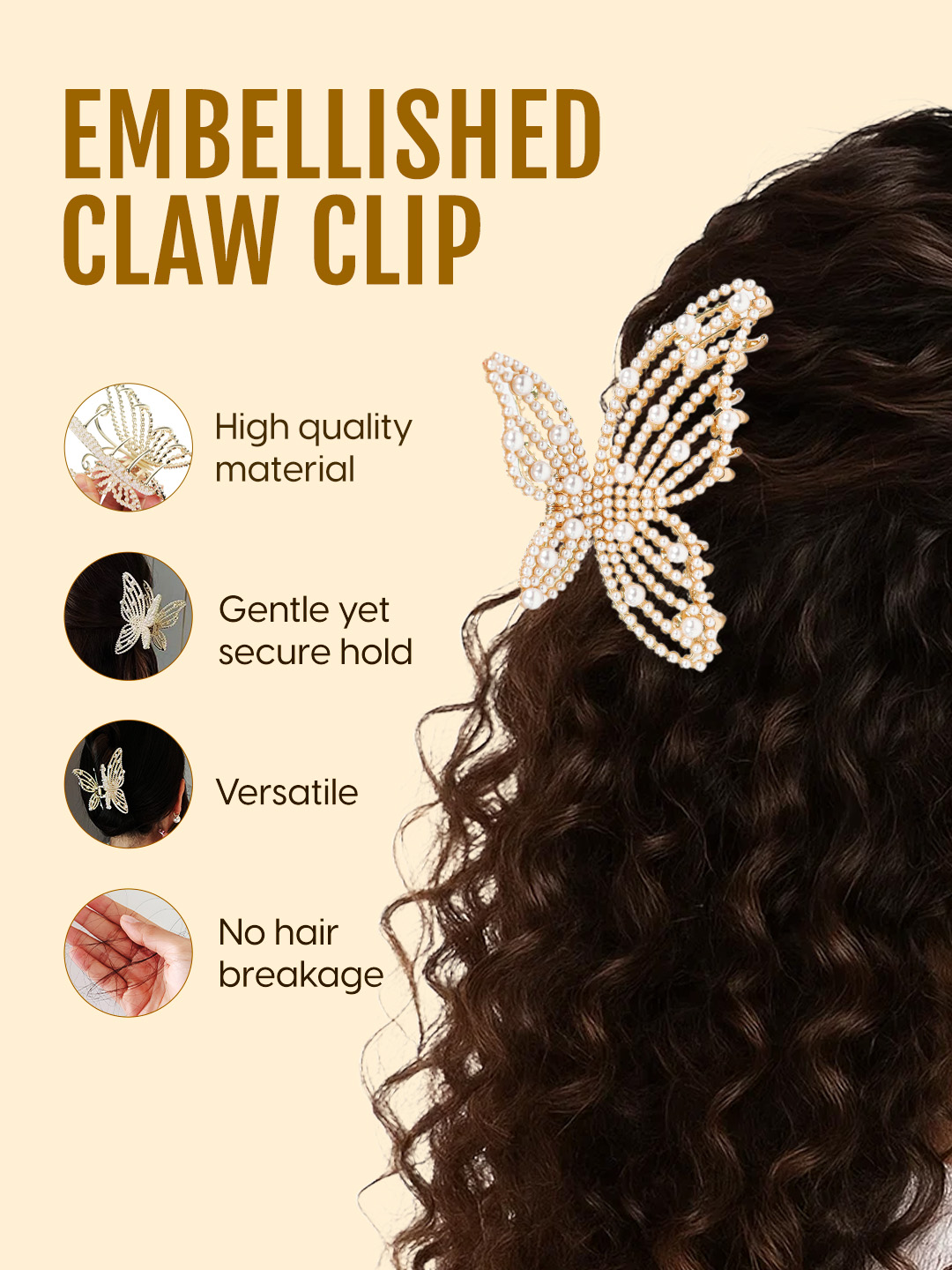 Matra Claw Clip Butterfly Hair Clutcher Embellished Large Big Metal Clutches Hair Accessories - Image 3