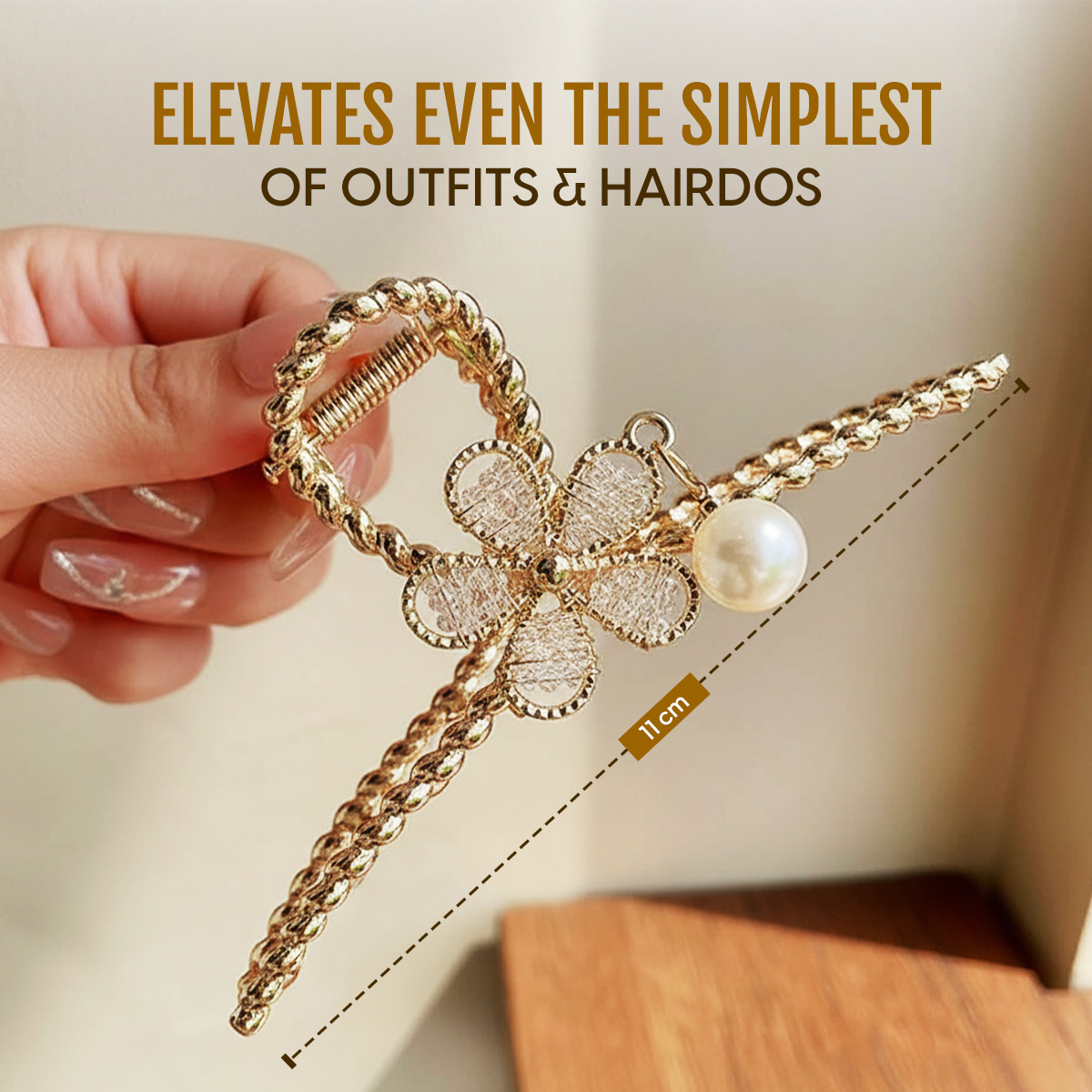 Matra Luxe Claw Clip Hair Clutcher Gold Flower Big Large Fancy Crystal Rhinestone Pearl Clutches - Image 4