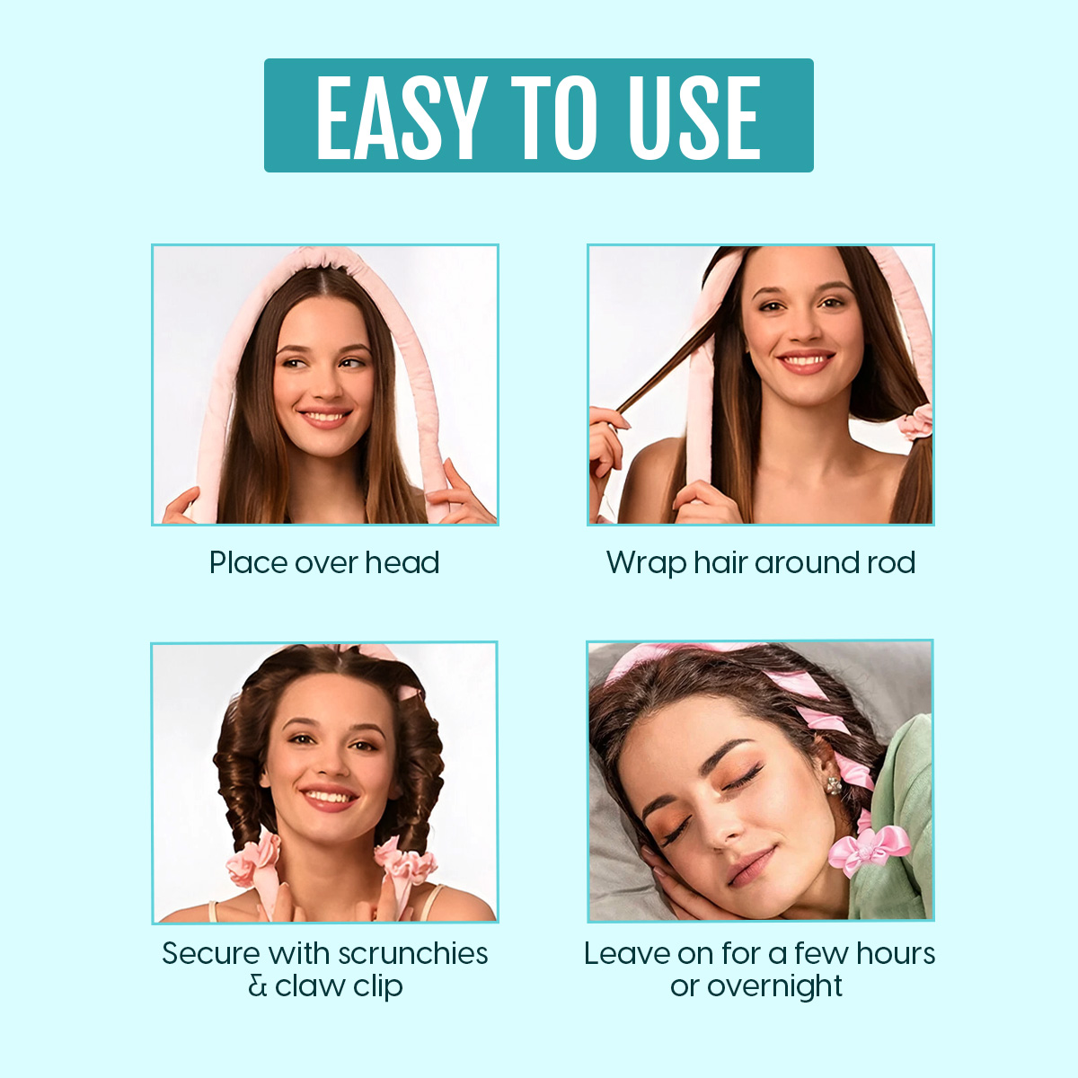 Matra Heatless Hair Curler Set with Satin Curling Rod, Claw Clip & Scrunchies Roller for Curls Waves - Image 6