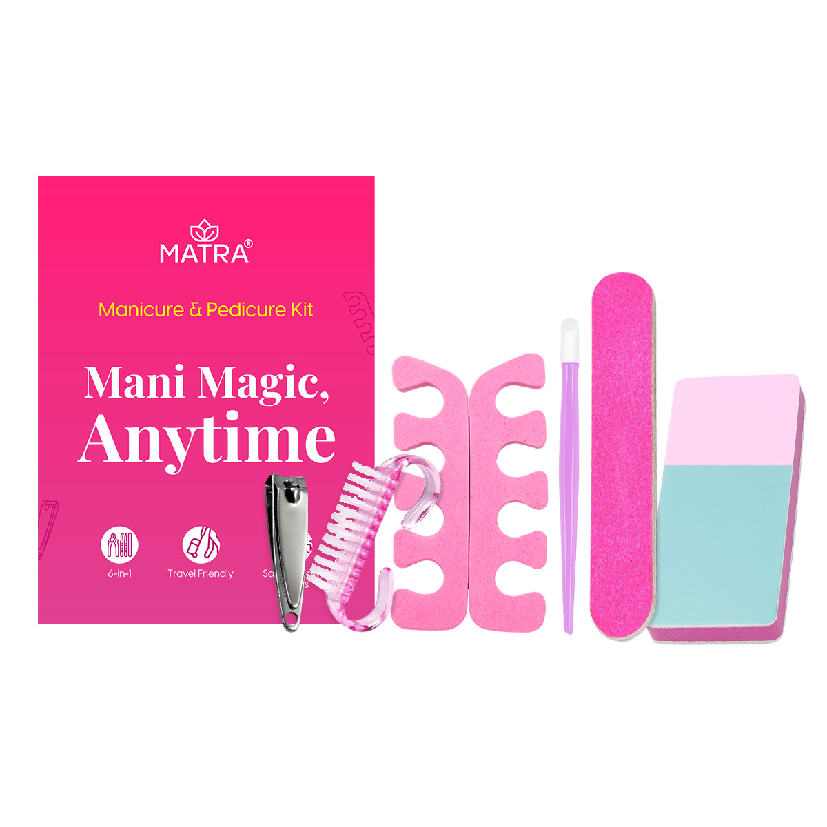 Matra Manicure & Pedicure Kit 6-in-1 Nail Art Care Set Grooming Tools Combo Pack Cutter Buffer Filer
