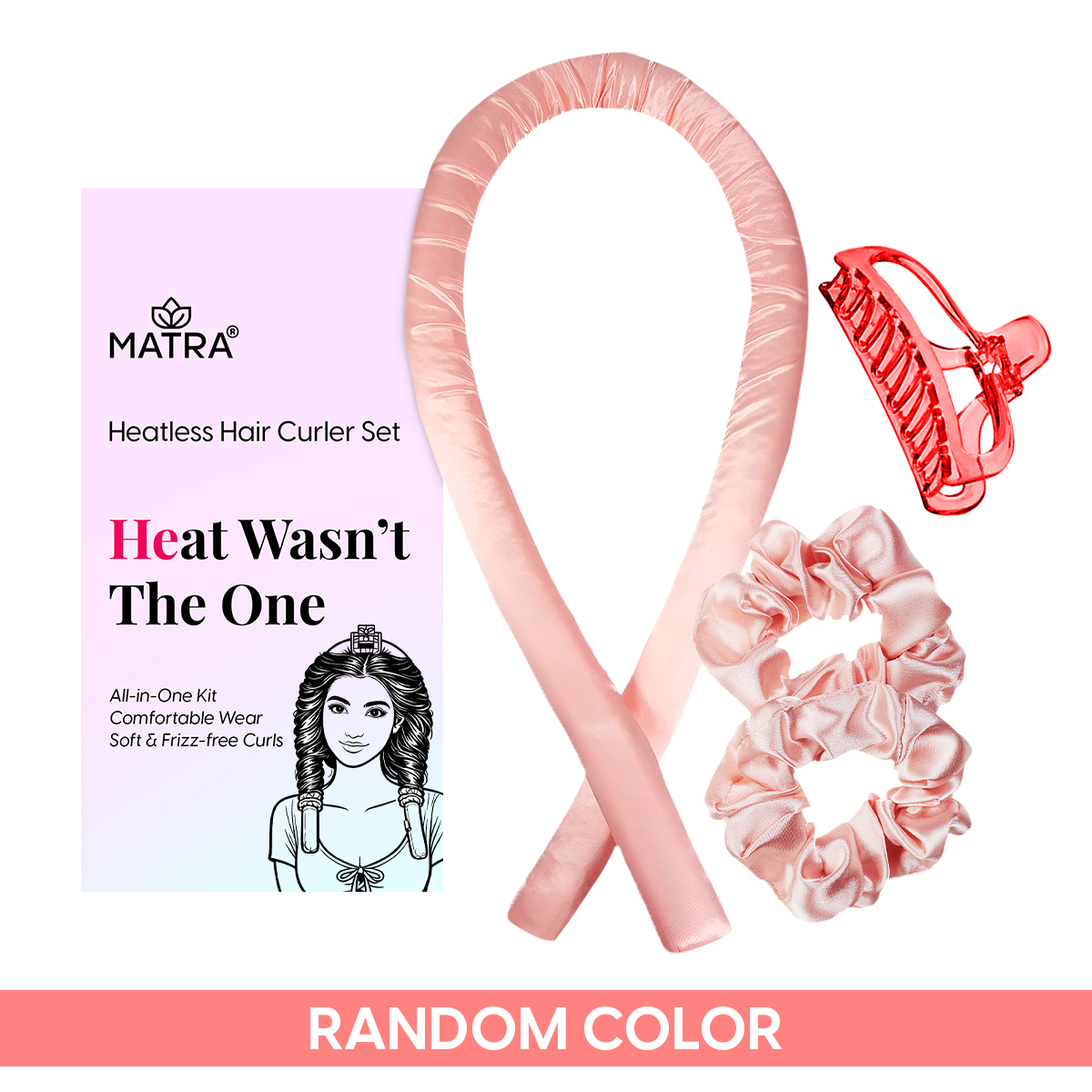 Matra Heatless Hair Curler Set with Satin Curling Rod, Claw Clip & Scrunchies Roller for Curls Waves