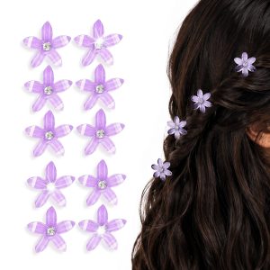 Matra Flower Hair Clips Small Clutchers Cute Mini Crystal Pigtail Pony Braid Purple Set of 10 Kids