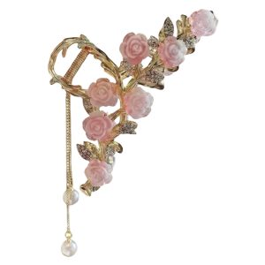 Alternative view of Matra Luxe Golden Claw Clip Hair Clutcher Embellished Metal Pink Rose, Pearls & Flower Large Big