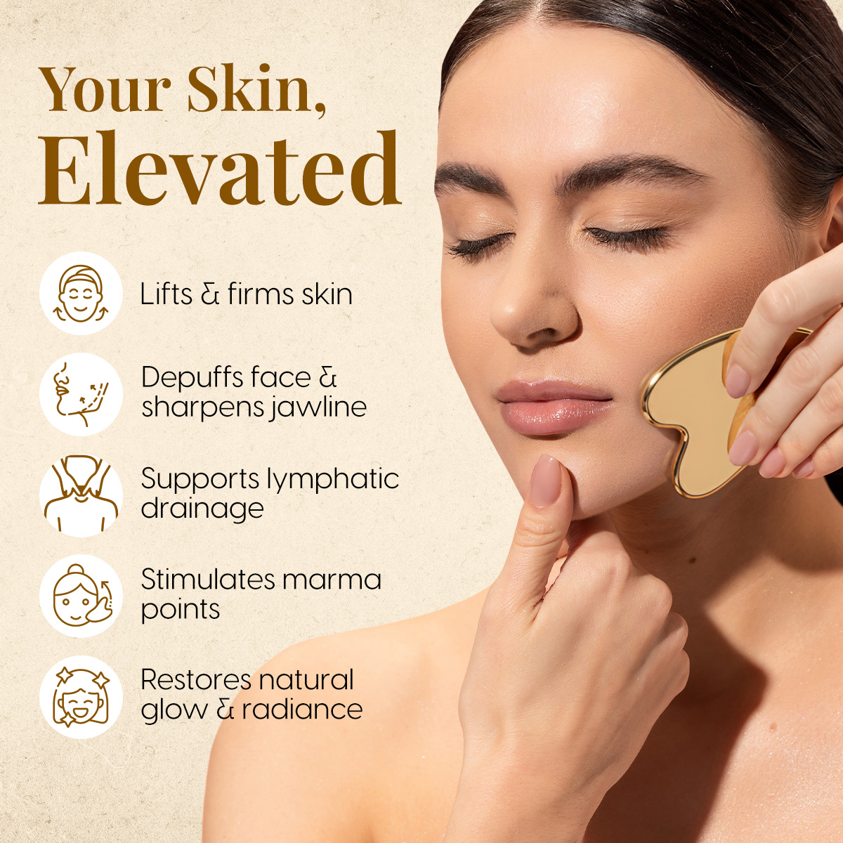 Matra Kansa Gua Sha Face & Neck Massager Facial Roller Tool - Depuffing, Sculpting, Lifting & Glow - Image 2