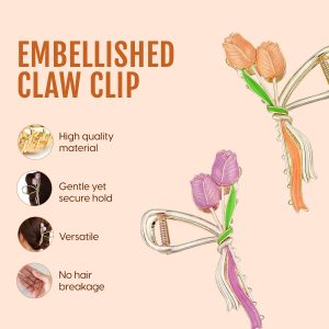 Alternative view of Matra Luxe Claw Clip Hair Clutcher Gold Flower Big Large Floral Fancy Embellish Clutches RandomColor