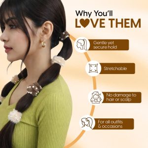 Alternative view of Matra Faux Fur & Pearls Scrunchie Hair Ties Fuzzy Rubber Bands Soft Ponytail Holders Assorted Colors