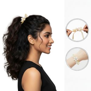 Alternative view of Matra Hair Rubber Bands Flower Ties Elastic Scrunchies with Crystal Beads Glitter Shimmer Ribbon Bow