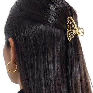Alternative view of Matra Hair Claw Clips Geometric Butterfly & Flower Metal Clutchers Gold Tone Minimalist Medium-Small