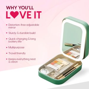 Alternative view of Matra LED Lighted Mirror Makeup Box Portable Travel Jewelry Case Vanity Bag Small Cosmetic Organizer