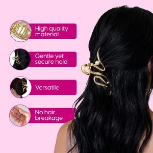 Alternative view of Matra Hair Claw Clips Clutcher Gold Snake Shape Wave Fancy Metal Pearl Accessory Big Large Clutches