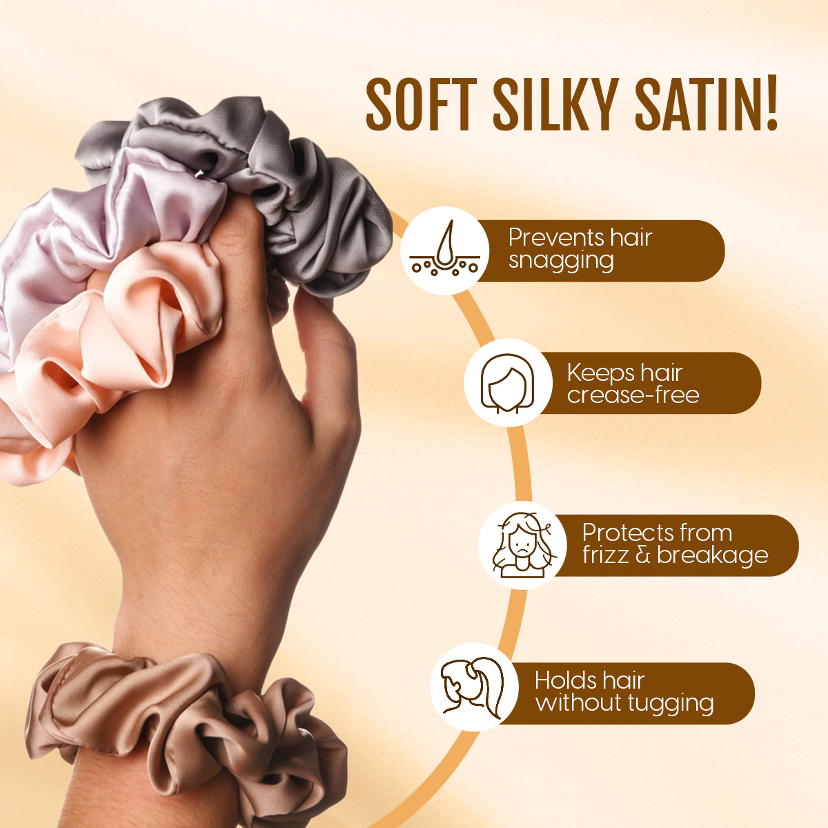 Matra Large Satin Scrunchies Set of Silky & Soft Premium Hair Tie Rubberbands - Anti Hair Breakage - Image 3