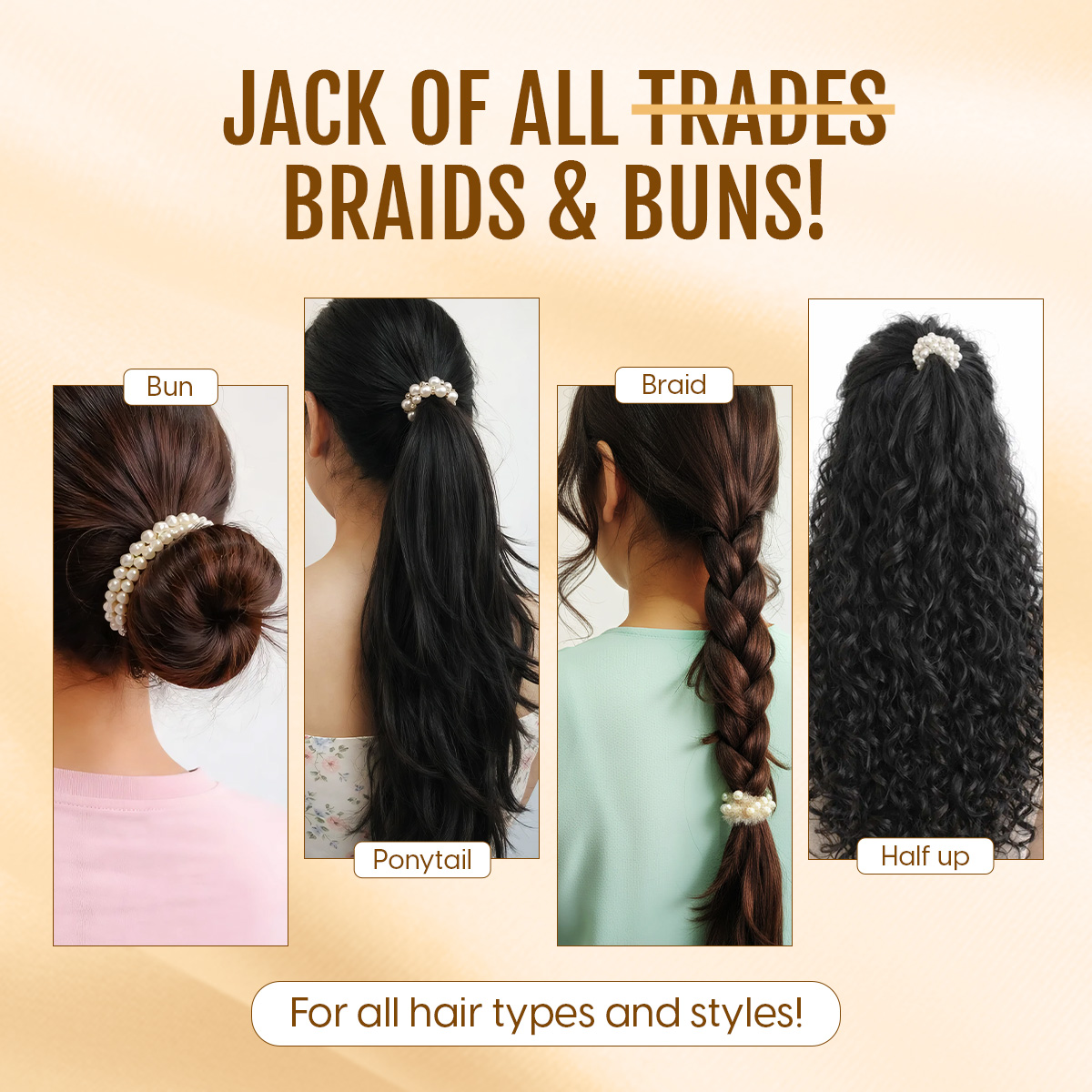 Matra Faux Fur & Pearls Scrunchie Hair Ties Fuzzy Rubber Bands Soft Ponytail Holders Assorted Colors - Image 3