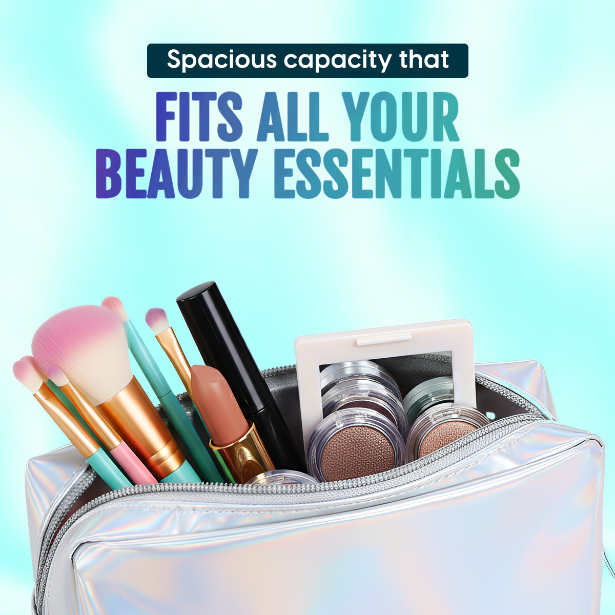 Matra Holographic Makeup Pouch Bag Multiuse Cosmetic Travel Organizer Vanity & Toiletry Storage Kit - Image 5